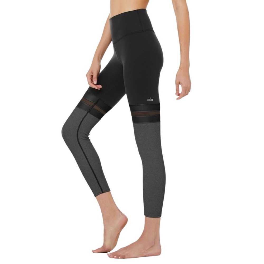 ALO Yoga Black & Charcoal High-Waist Mesh-Accent Leggings